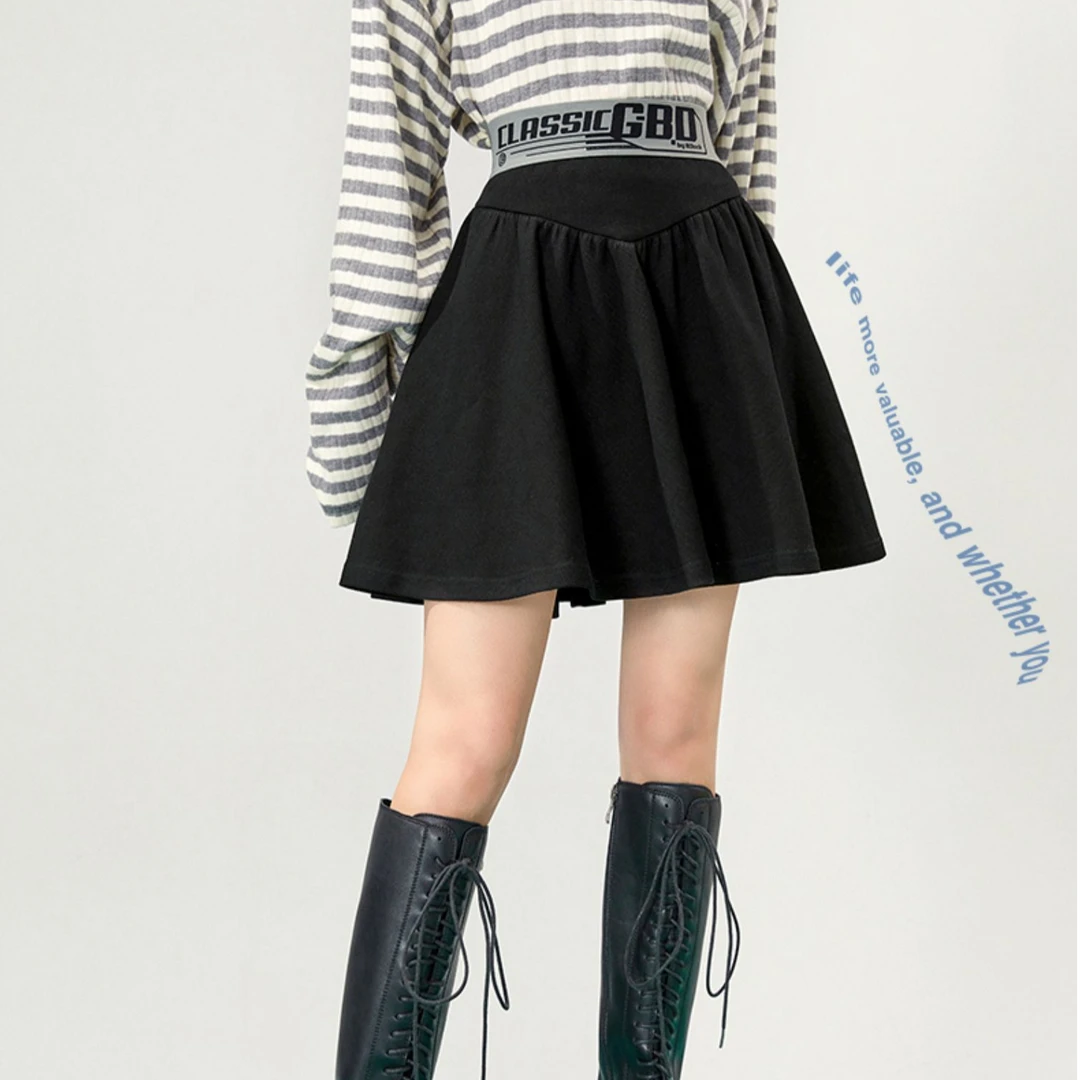 B.Duck小黄鸭女装A字短裙2024年秋冬新款高腰字母修身显瘦少女潮