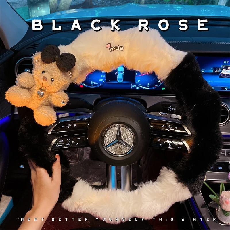 汽车方向盘套冬季毛绒男女新款网红方向盘保护套冬天防滑保暖把套