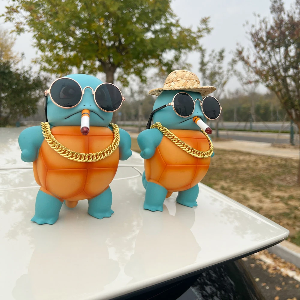 【煜拓】车载站姿傲娇杰尼龟创意汽车装饰车顶搪胶车尾公仔挂件帅气