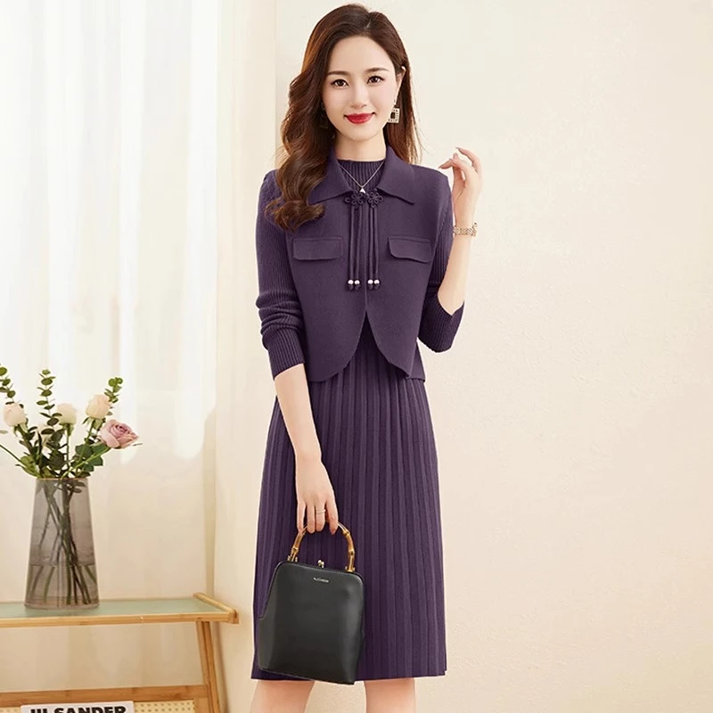 高端复古轻奢极简针织连衣裙套装秋季2024新款女装气质法式两件套