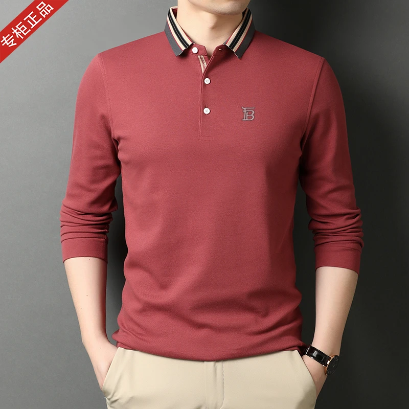 2025秋季新款英伦长袖T恤POLO衫男商务休闲翻领罗纹刺绣纯棉上衣