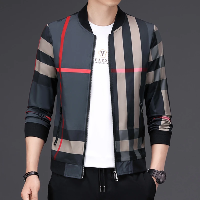 欧洲英伦春秋季新款夹克商务潮流时尚修身条纹立领外套休闲男外套