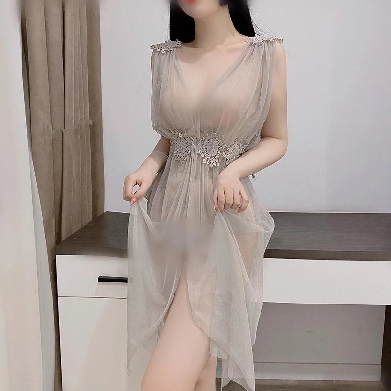 新年战袍情侣内衣网纱透明睡裙三点水溶花领性感睡衣诱惑魅力纯欲