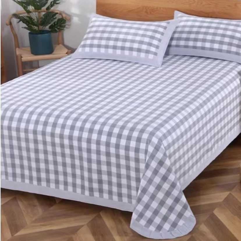 大床加大全棉三件套格子条纹加厚斜纹防滑手感柔滑舒适