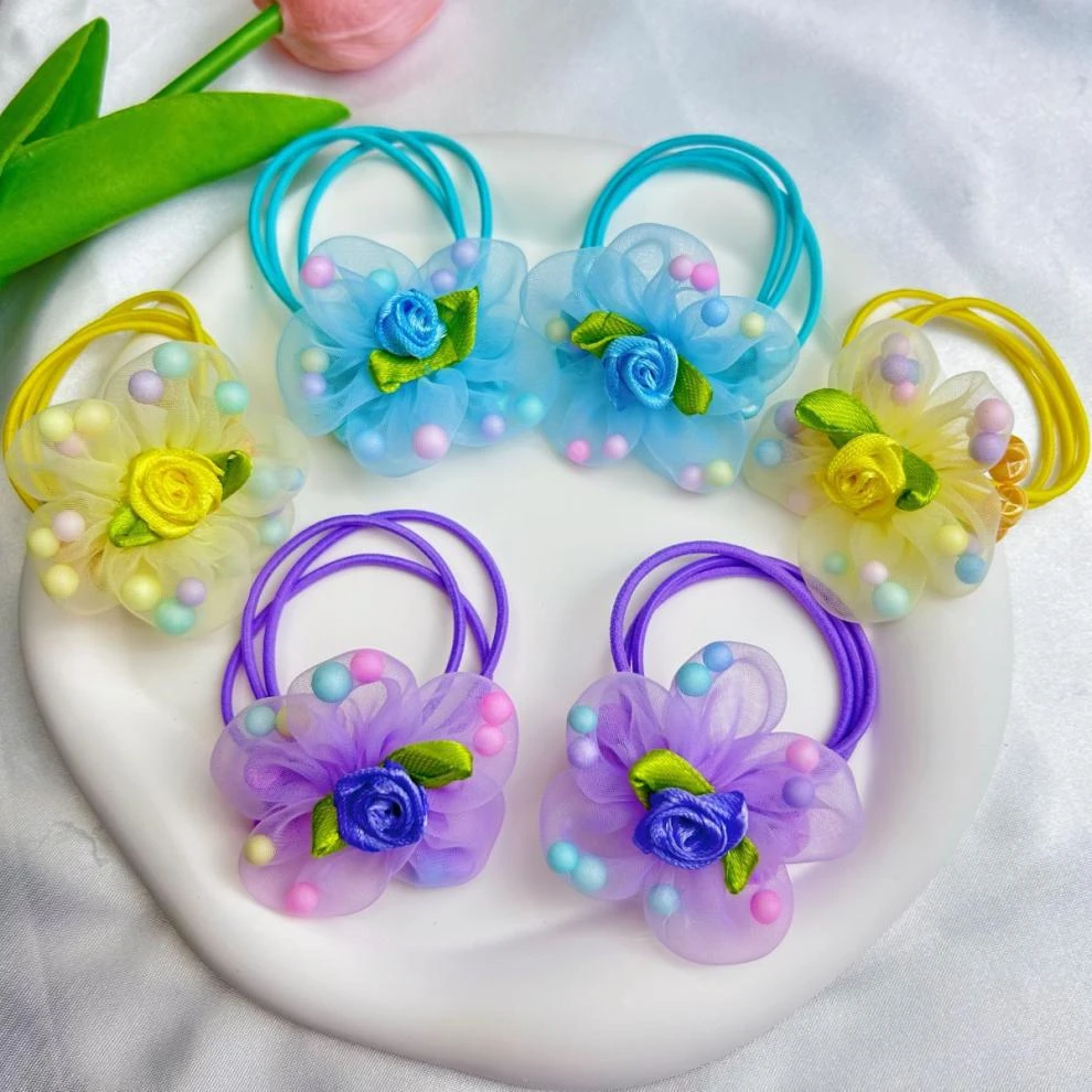 儿童发绳宝宝扎头头绳皮筋网纱花朵发饰高弹力不伤发发圈公主头花