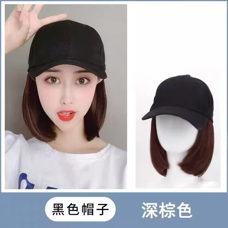 一体气质假发黑色棒球帽夏天韩版时尚百搭显脸小鸭舌帽短发锁骨发