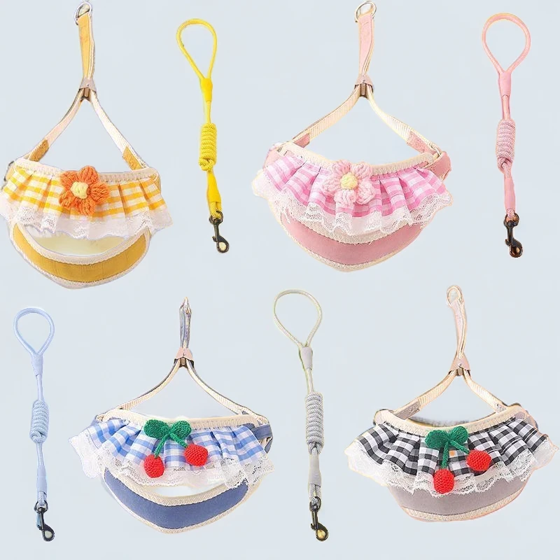 狗狗猫咪牵引绳小奶狗外出幼犬脖圈薄款防挣脱泰迪比熊围裙可调节