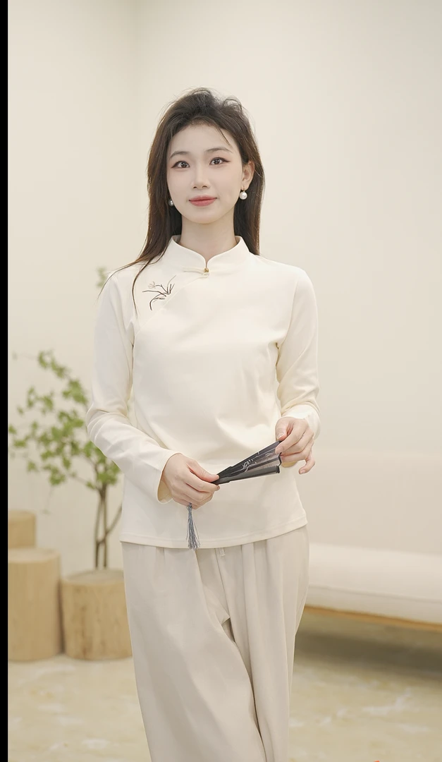 2024新中式立领打底衫女外穿保暖长袖t恤国风洋气小衫内搭上衣