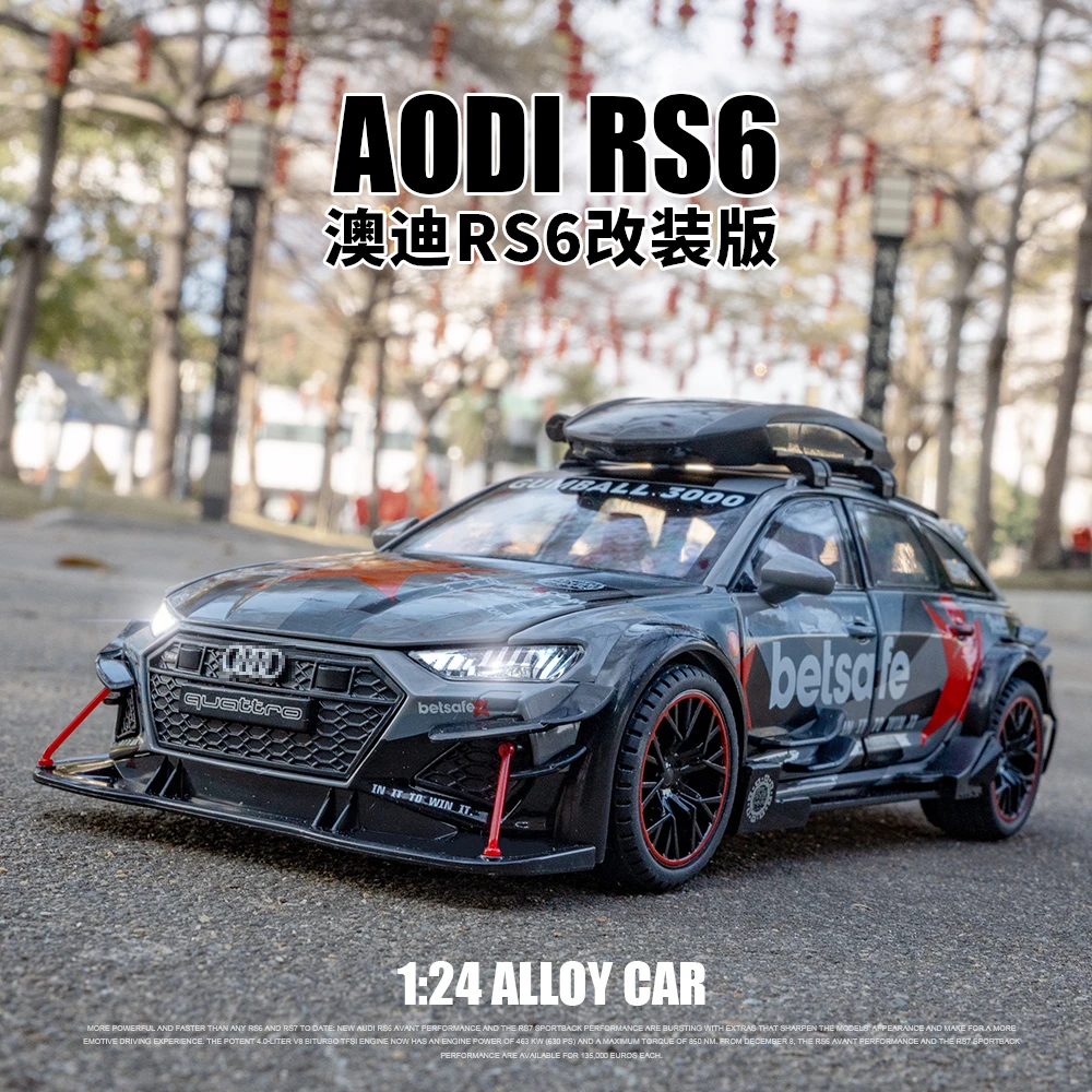 1:24奥迪rs6合金车玩具铲雪车改装版仿真声光合金回力车模型