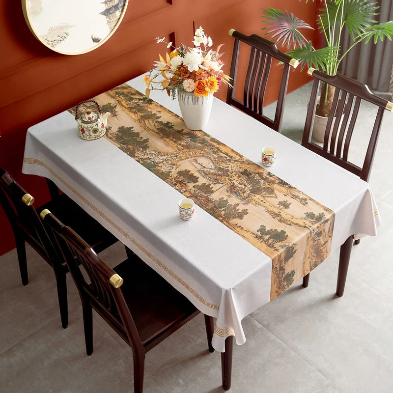 国风高级桌布防水防油防烫免洗长方形台布茶几布桌垫家用pvc布