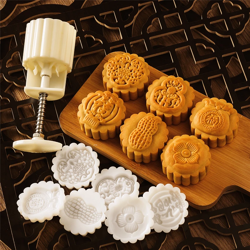 【东东专属】75g月饼模具手压套装组合如意乾坤好柿花生2套装