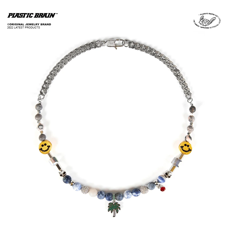PLASTIC BRAIN/塑料脑袋 钛钢项链 TT同款笑脸椰树项链情侣同款