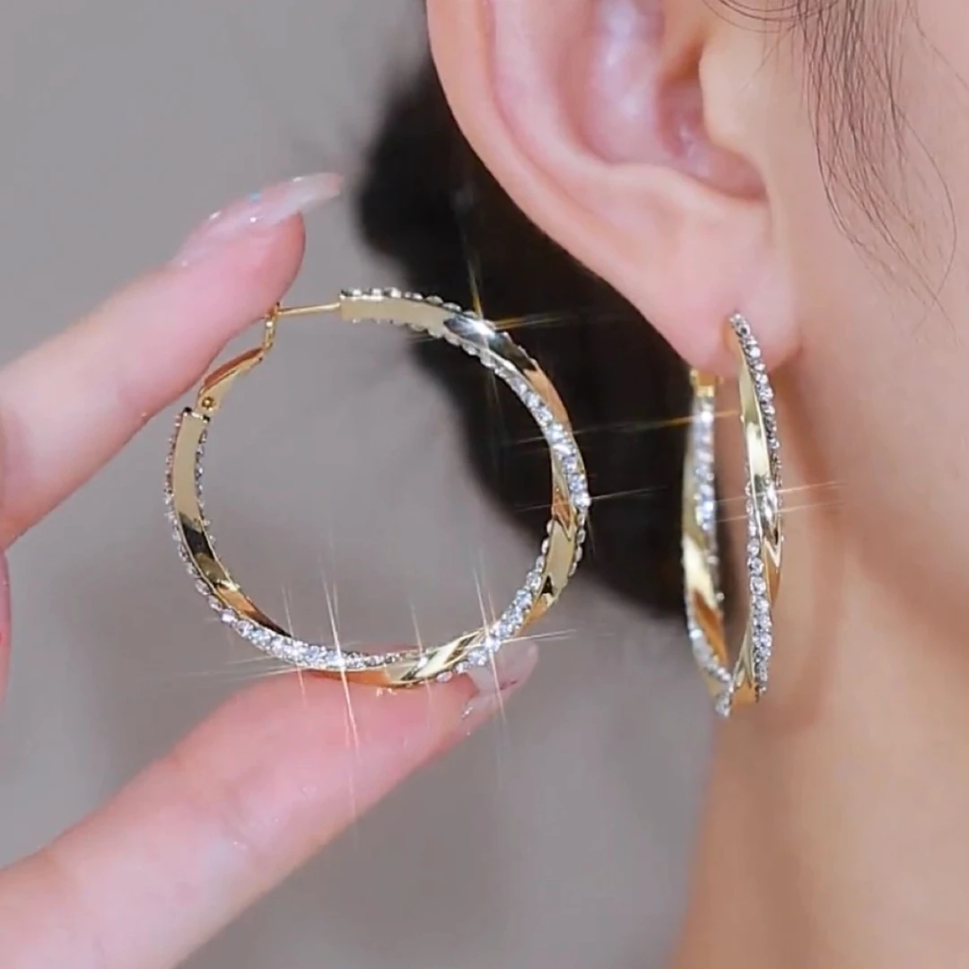 【双生恋】 扭曲水钻大圈圈耳环2024年新款潮轻奢-573