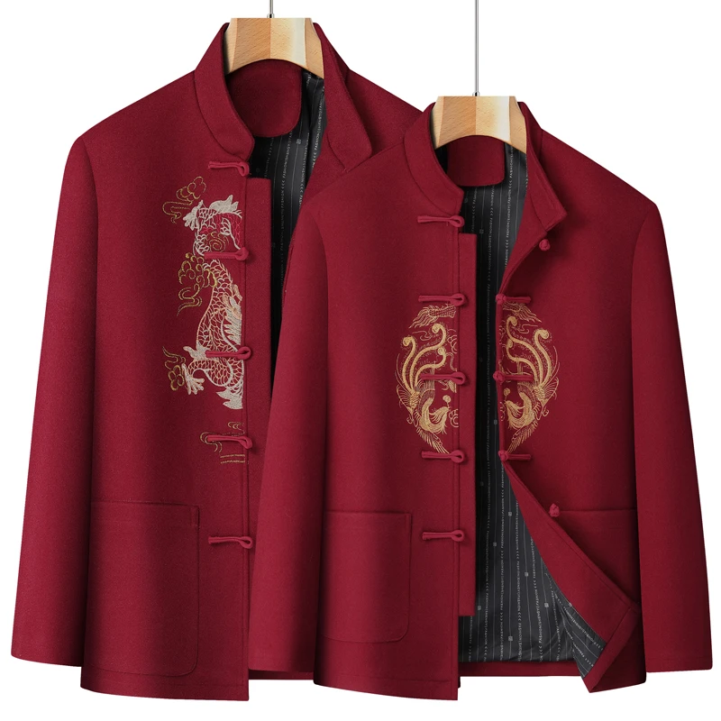 中老年情侣唐装中国风春秋毛呢外套爷爷奶奶生日过寿老人衣服套装