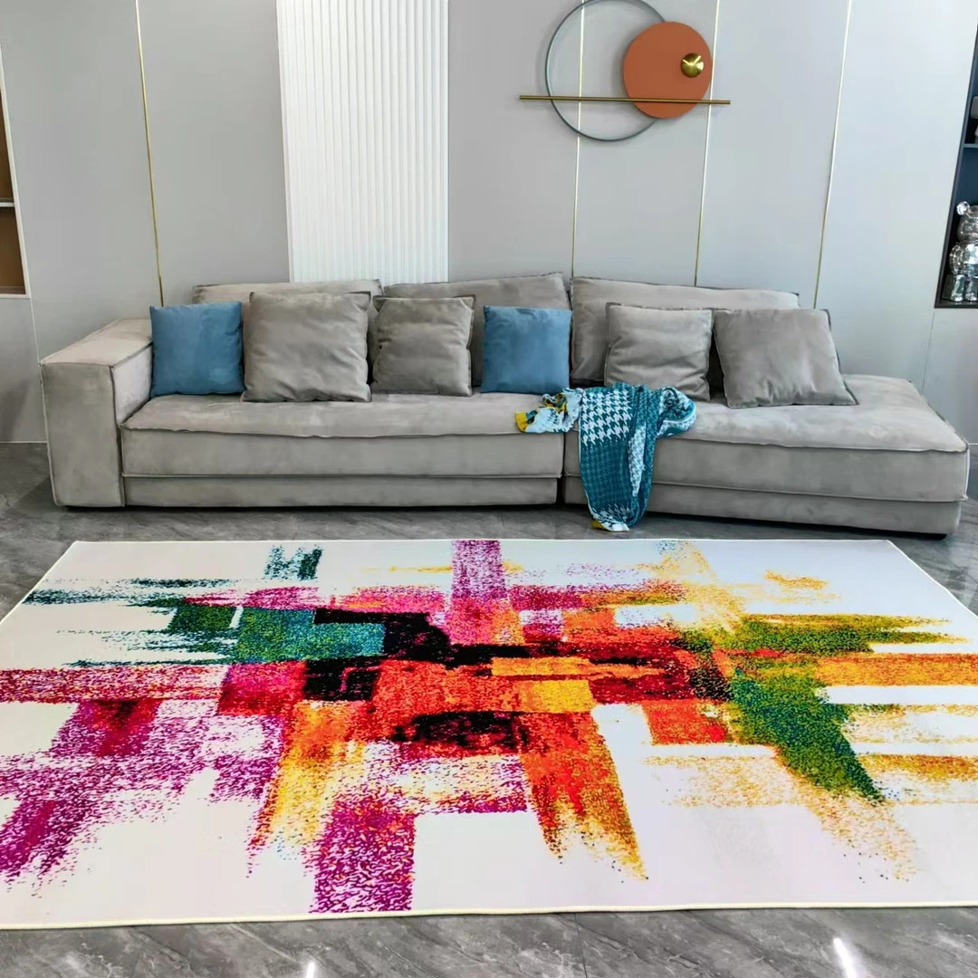 圈绒BY1484【抽象彩绘】北欧ins风现代简约客厅茶几地毯卧室床边毯