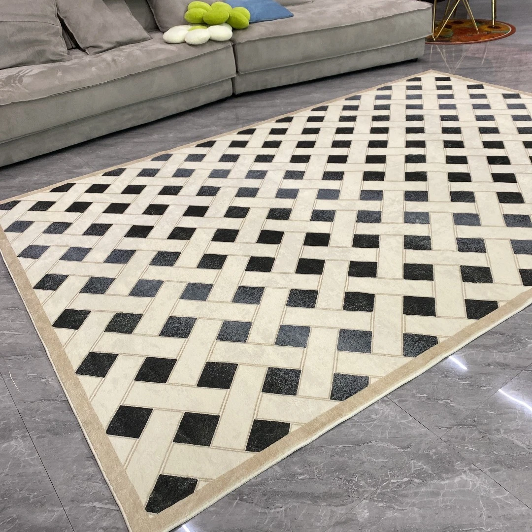 仿羊绒BY1171【复古米格】复古格子客厅卧室ins风耐脏加厚床边地毯