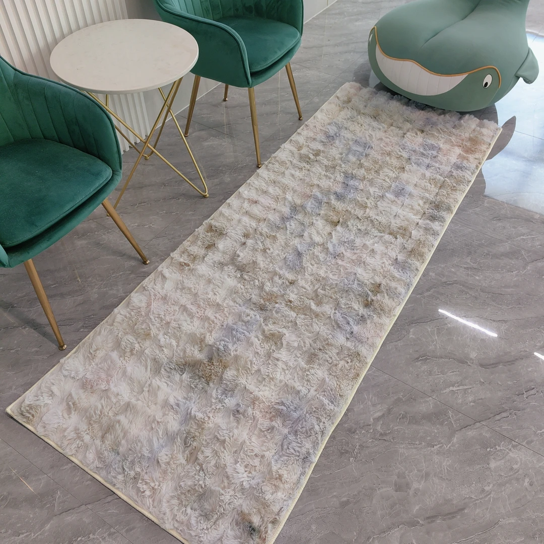 仿兔绒【花色晕染】彩色晕染风床边毛毯柔软加厚长绒卧室飘窗地毯