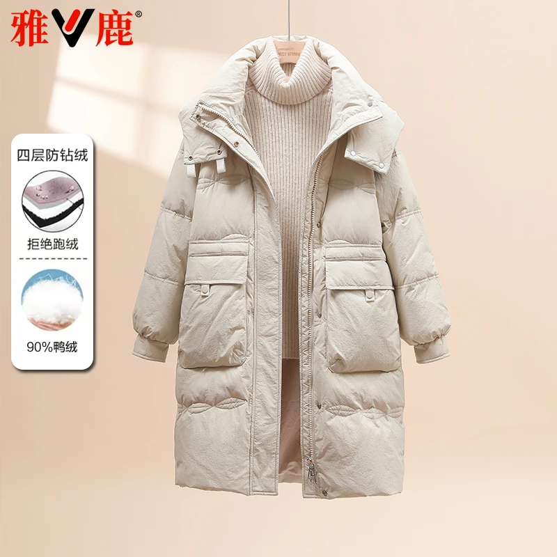 雅鹿品牌特价2025冬季新款韩版时尚羽绒服女中长款外套高档羽绒服