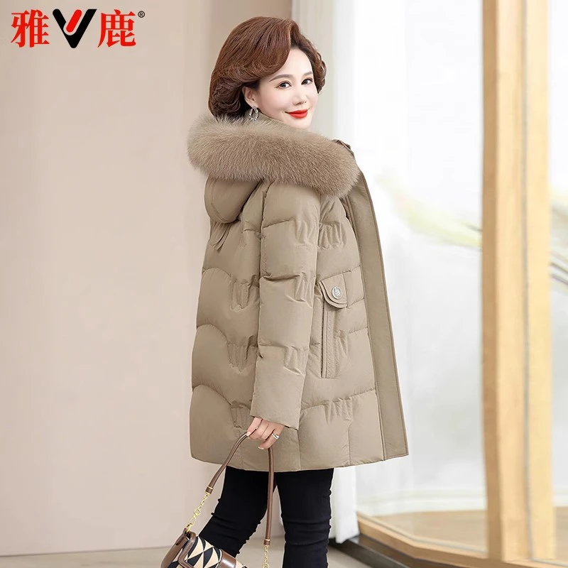 雅鹿正品2025冬季新款中老年妈妈羽绒服中长款加厚雅鹿女羽绒服
