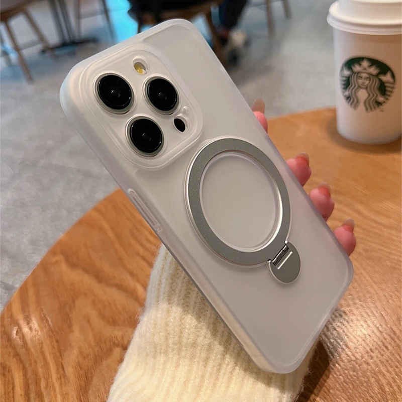 新款支架壳苹果15ProMax手机壳磁吸iphone14磨砂简约13全包防摔12
