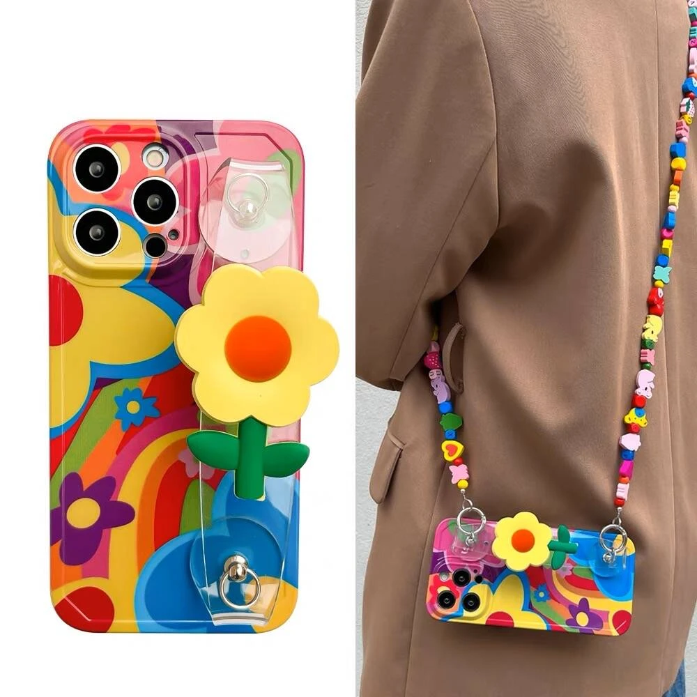 小黄花透明腕带适用iPhone14Promax/15手机壳iPhone13Pro斜挎挂绳