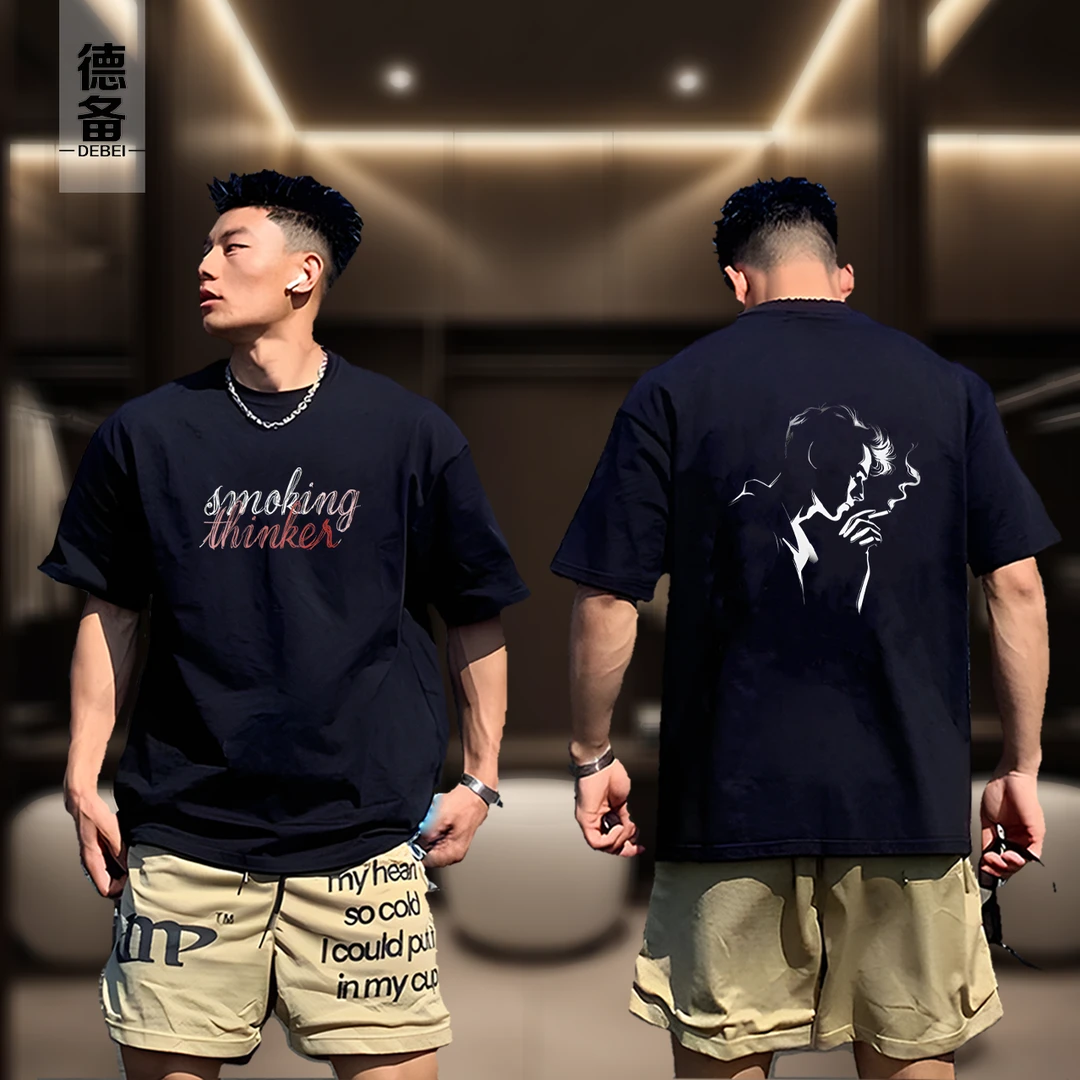 【高品质】新款纯棉t恤复古潮牌短袖男士夏季2025新款宽松重磅圆领