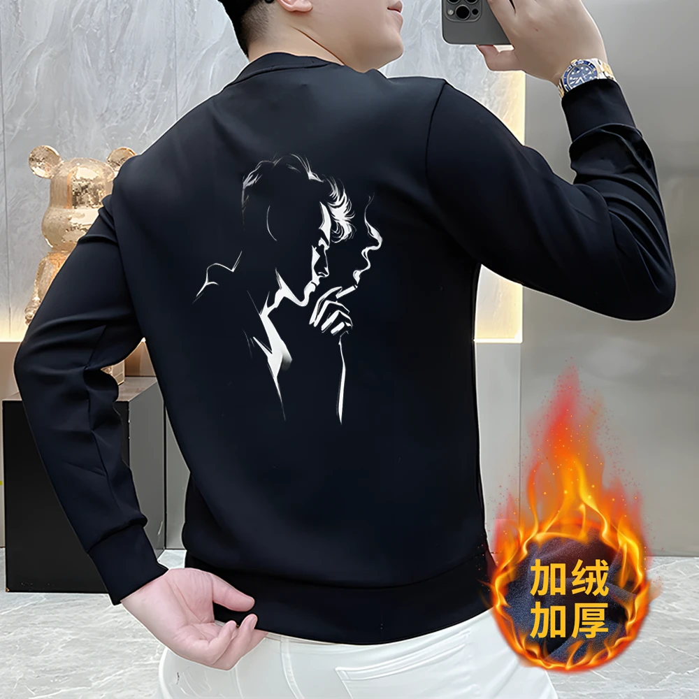 2024新款男士圆领卫衣秋冬加绒加厚长袖潮流时尚保暖卫衣