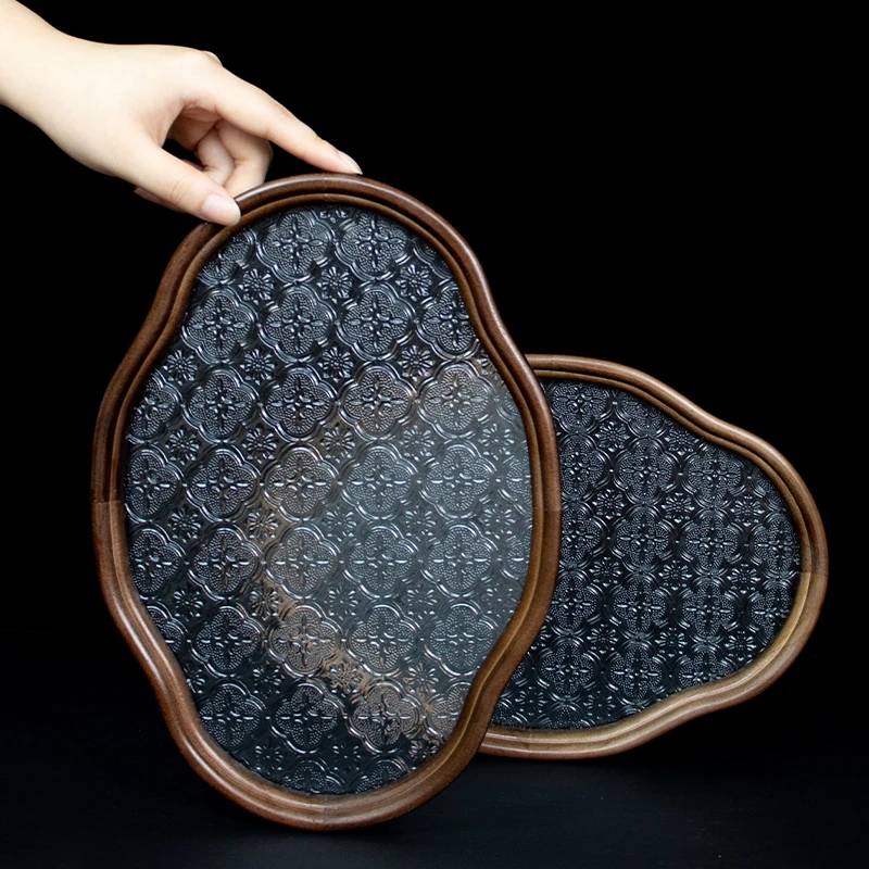 经典复古异形海棠花云朵托盘创意日式家用小型手工轻奢实木干泡盘