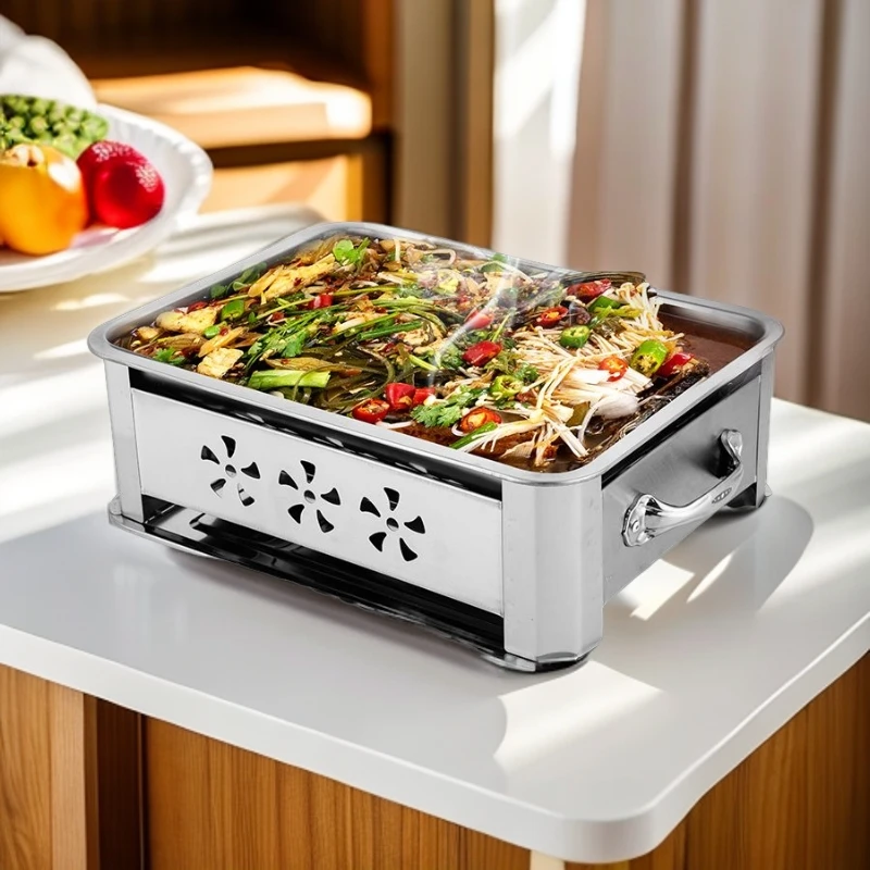 加厚不锈钢烤鱼炉商用长方形烤鱼盘木炭酒精炉烧烤炉架子家用托盘