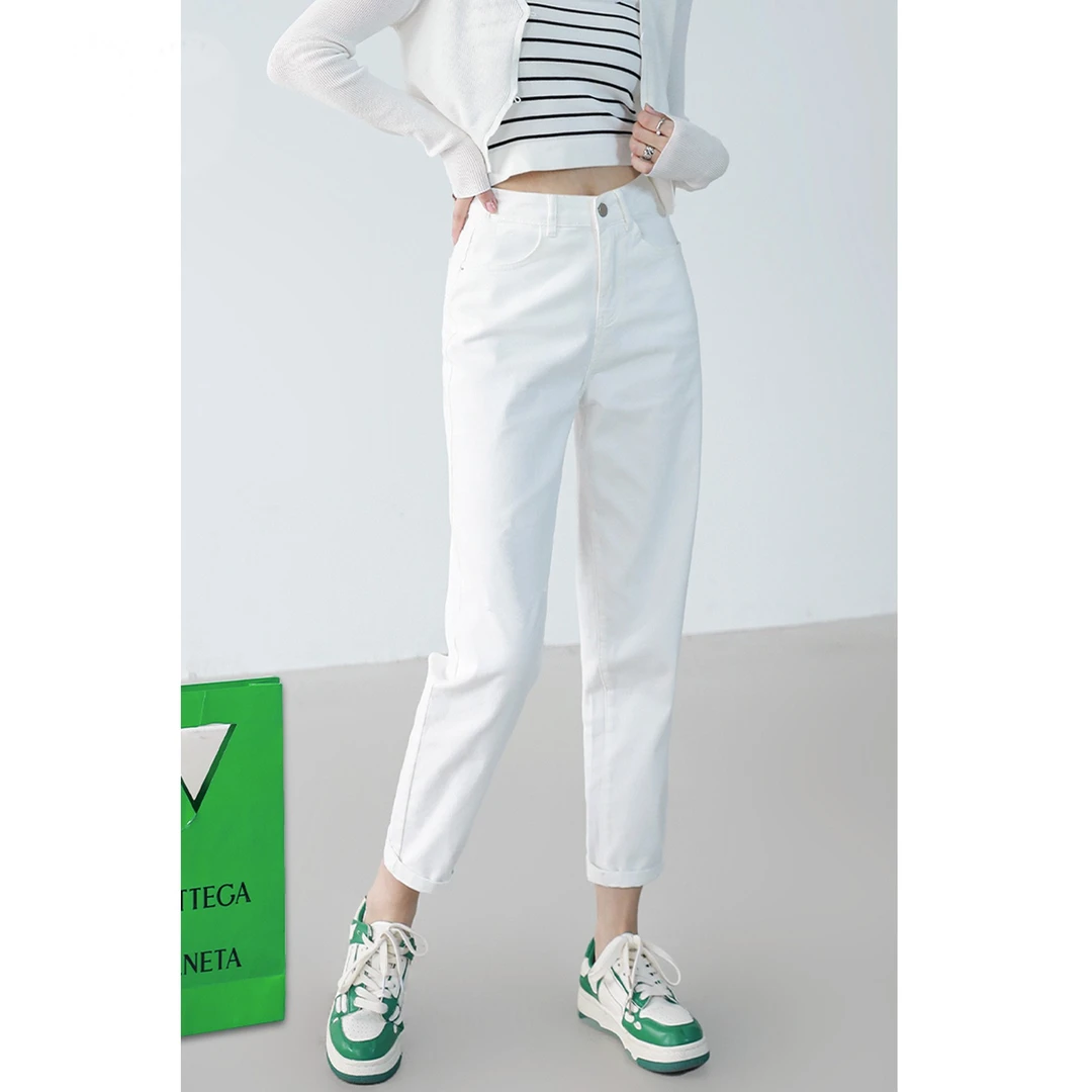 白色牛仔裤女款爆款2025新款秋季高腰显瘦小个子宽松哈伦老爹裤子