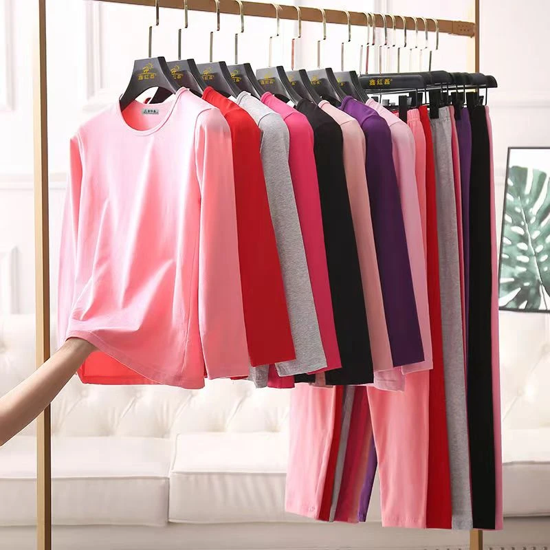 女士秋衣秋裤套装圆领莱卡棉弹力薄款高弹修身显瘦加大码保暖内衣