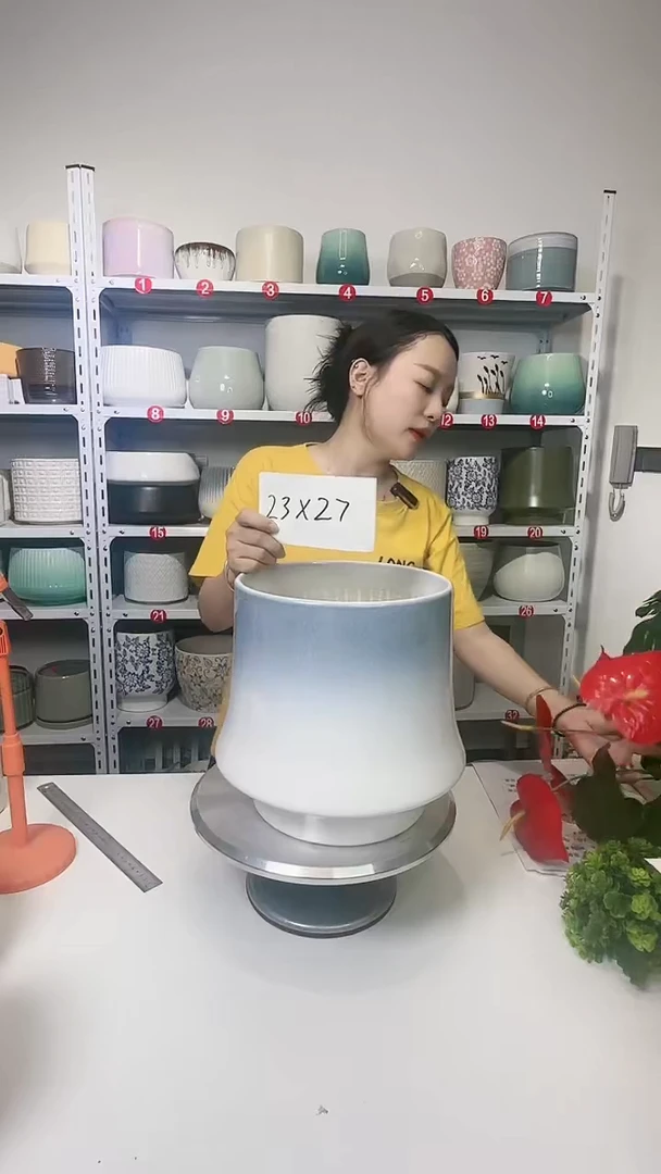 【闪购商品】陶瓷20CM（含）-50CM（不含）束腰渐变蓝灰大号23*27