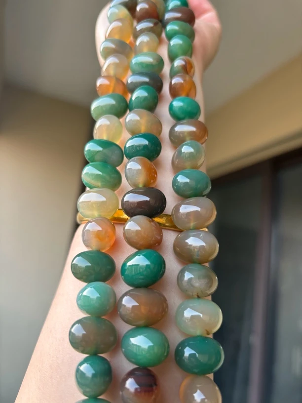 天然A级黄绿玛瑙大土豆16*12mm半成品一条