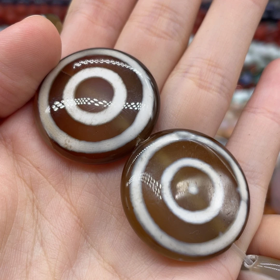 玛瑙/玉髓珠宝半成品未镶嵌玛瑙大圆饼约30-9m 两颗