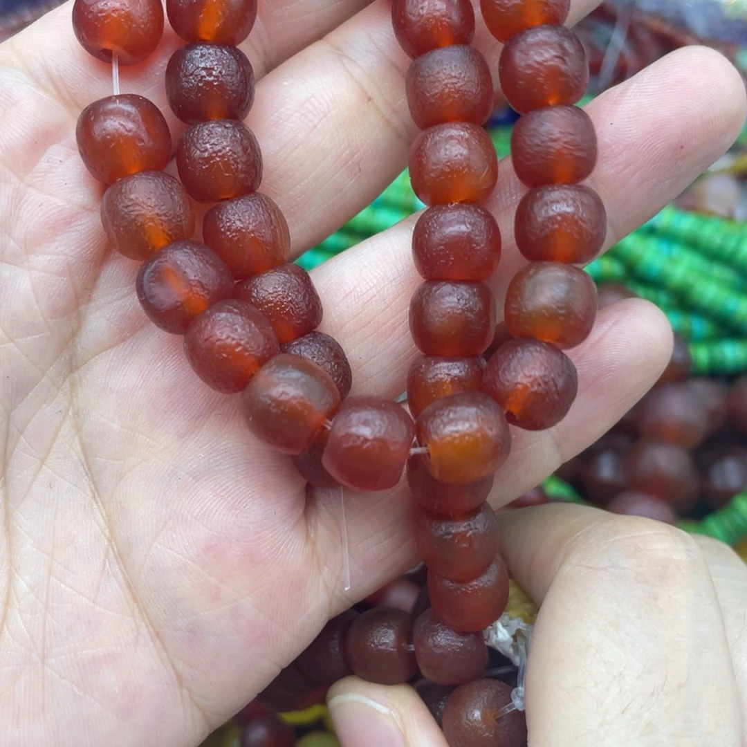 玛瑙/玉髓珠宝半成品未镶嵌包浆老玛瑙老型珠10mm一条