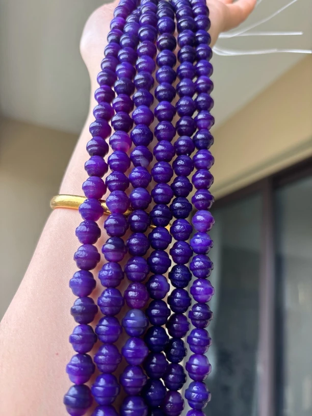 紫气东来！天然A级包浆老玛瑙紫铃铛约10mm半成品一条