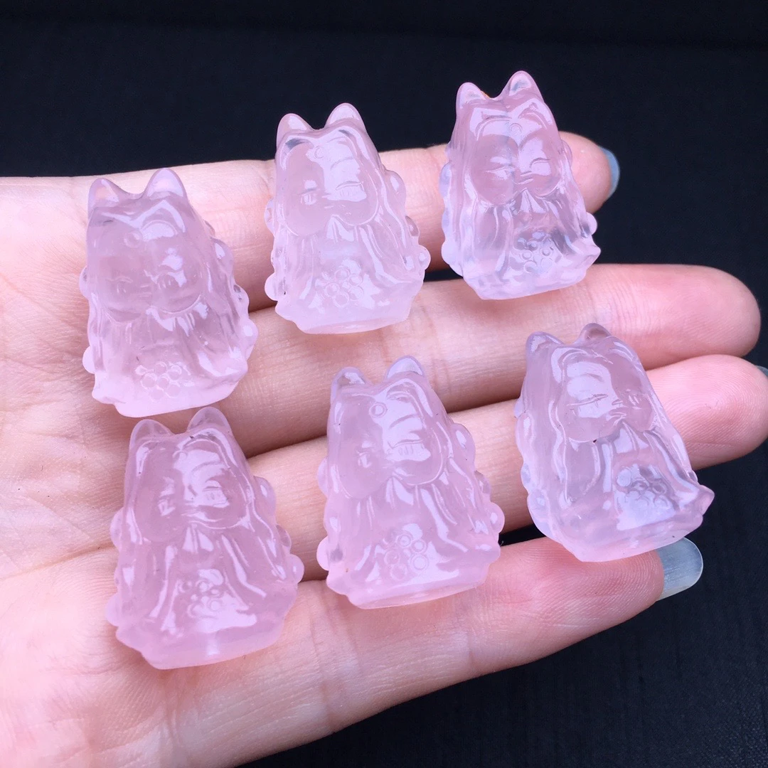 天然A级粉水晶狐仙雕刻件23.8mm左右单颗