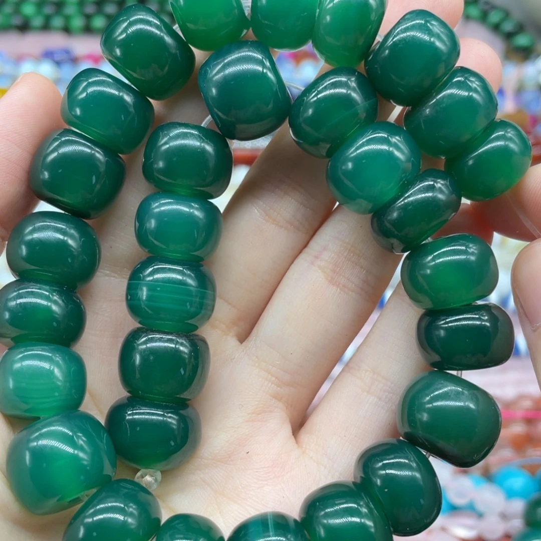 玛瑙/玉髓珠宝半成品未镶嵌绿玛瑙大算盘约15-11m一条