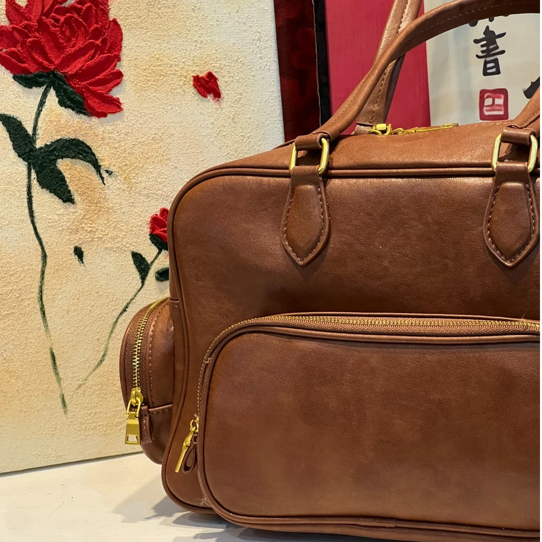 CHENZHIXIAN Nan 棕色手拎机车包