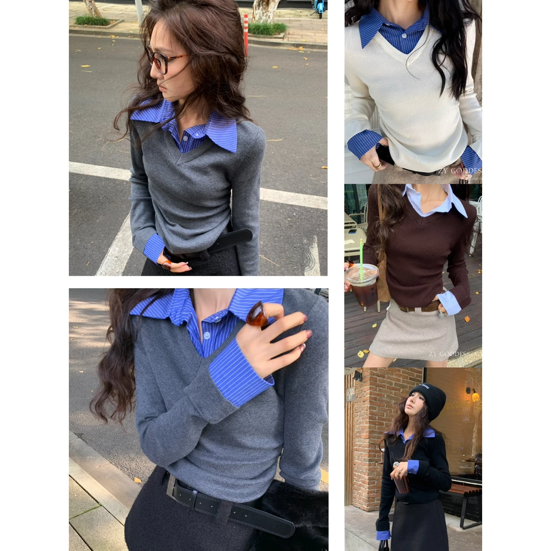 衫领软糯羊毛褶皱收腰针织衫打底衫（含16%羊毛）  Q1886#  LHHH