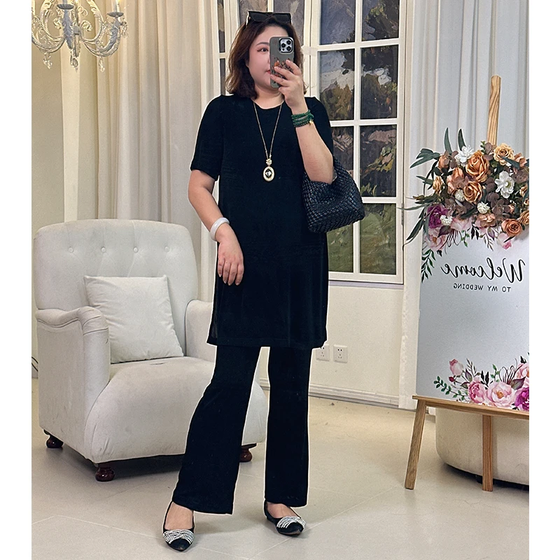 【纸片人套装】录途大码女装2024年新款200斤胖mm显瘦时尚两件套