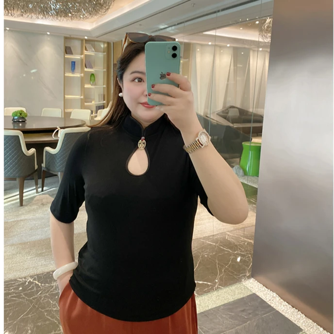 录途大码女装2024年新款23039款胖mm中式上衣