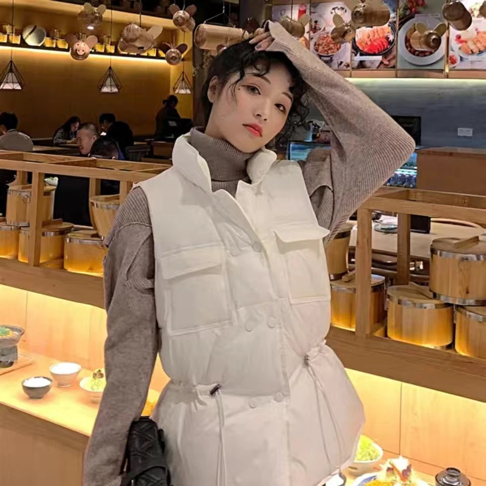 2023年反季清仓处理新款秋冬女士韩版羽绒马甲短款大码收腰小个子