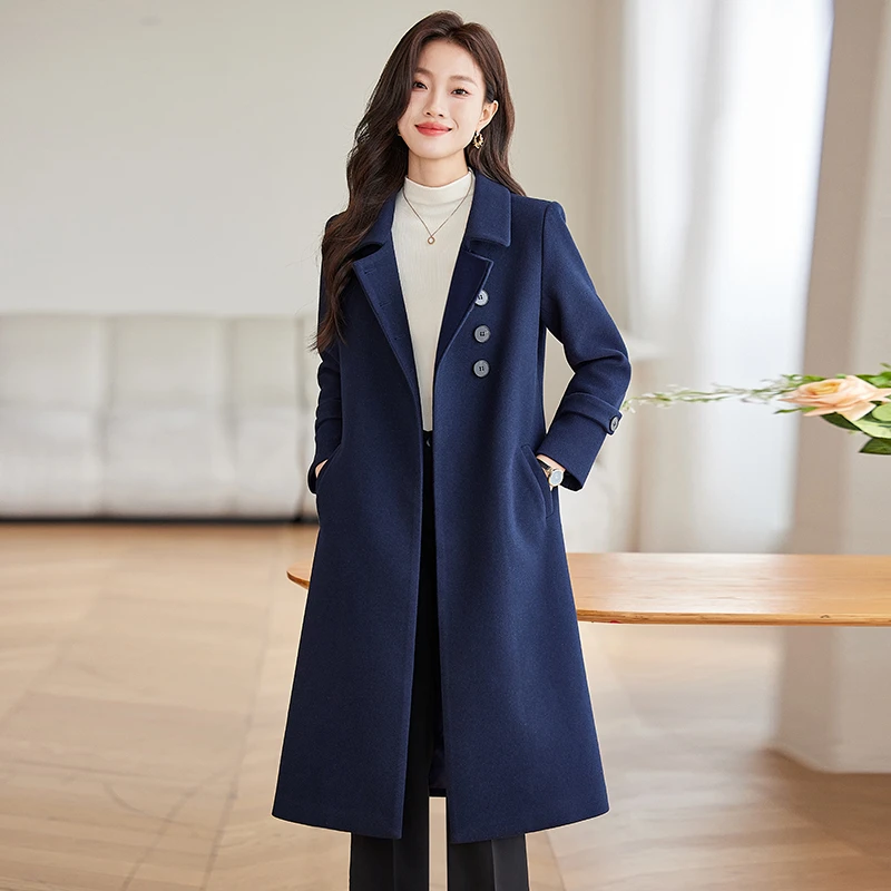英伦风毛呢外套女秋冬职业呢子大衣时尚中长款风衣前台接待工作服