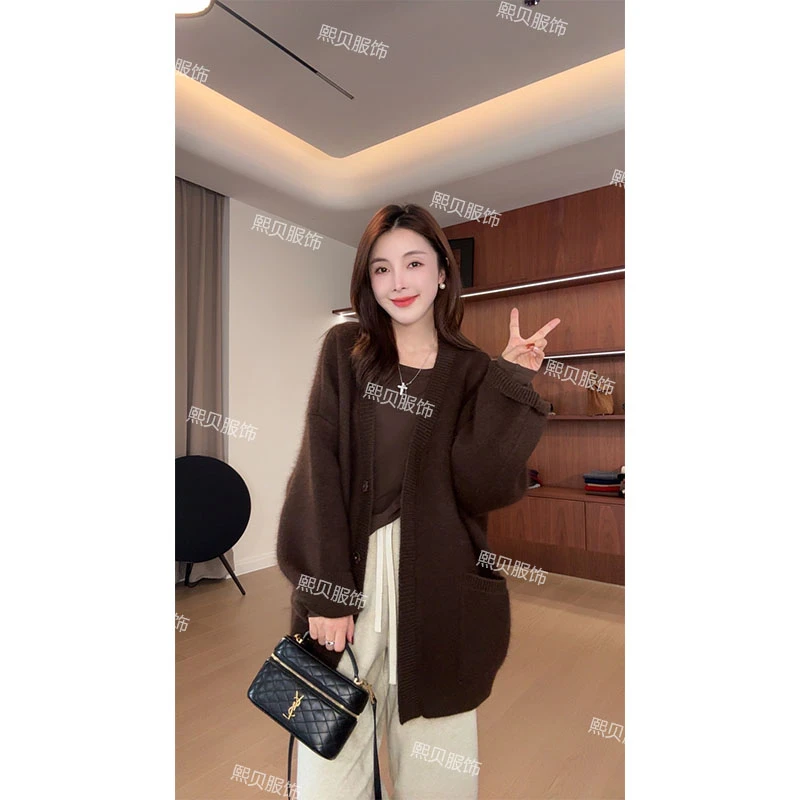 【只出不进-浮浮款】秋冬新款V领慵懒风毛衣加厚针织开衫外套 D8512