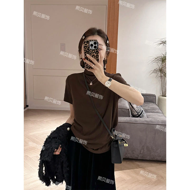 【浮浮款-只出不进】中领短袖T恤极简百搭修身显瘦内搭上衣 D8288