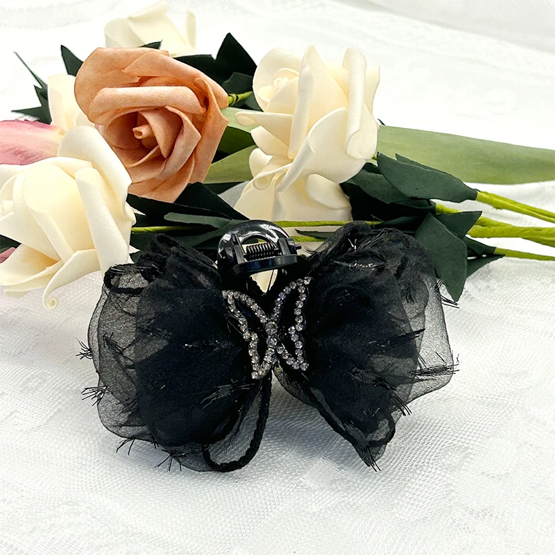 【星蝶】轻奢超仙网红7cm水钻双层蝴蝶网纱泡泡夹抓夹简约百搭ins