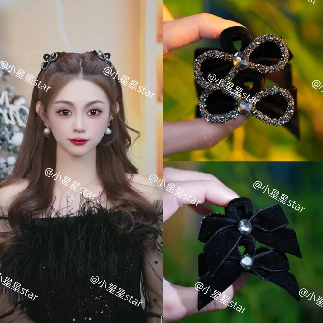 丝绒AB面小号蝴蝶结刘海夹女侧边碎发公主头抓夹固定发夹