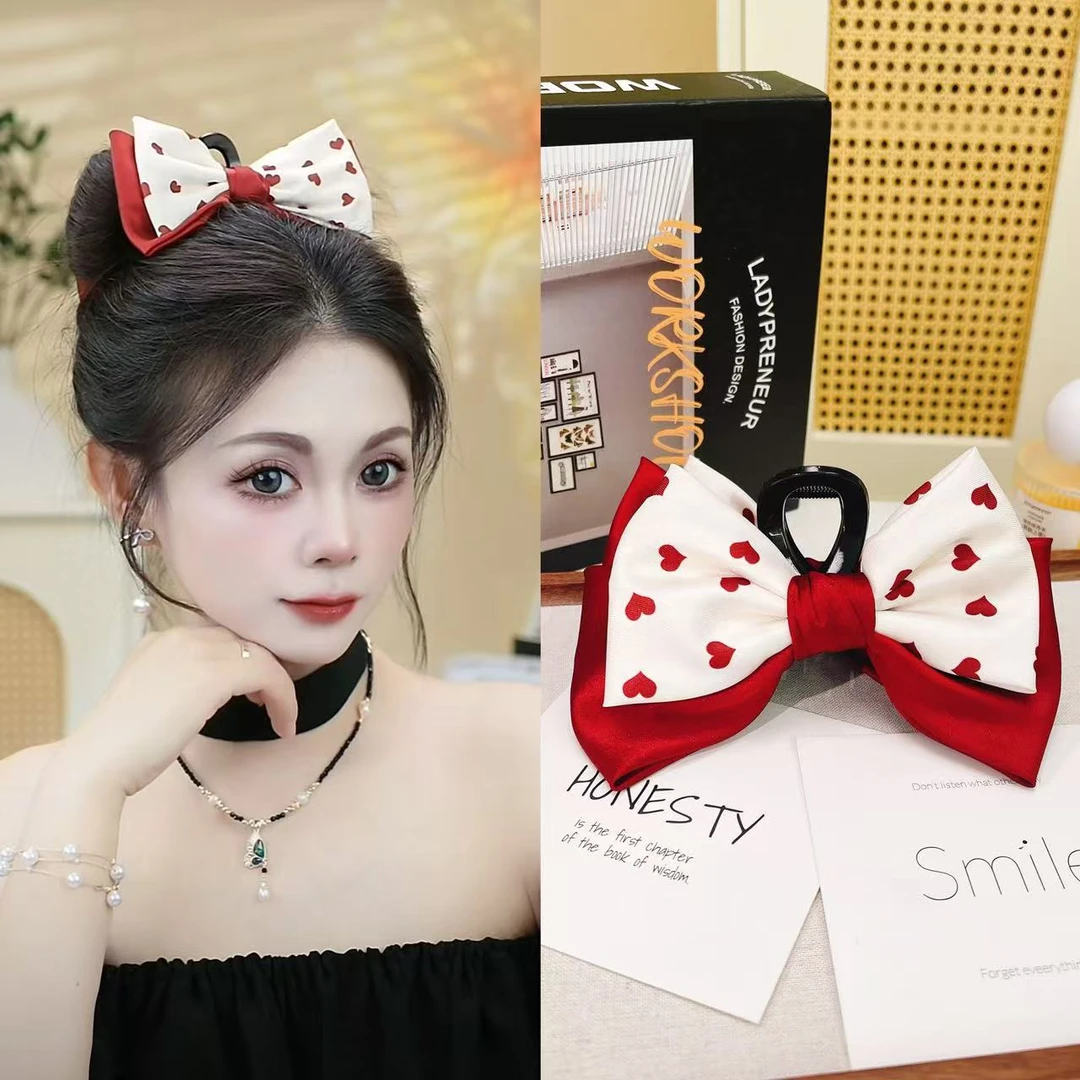 红色爱心斑点蝴蝶气质时尚百搭发饰抓夹