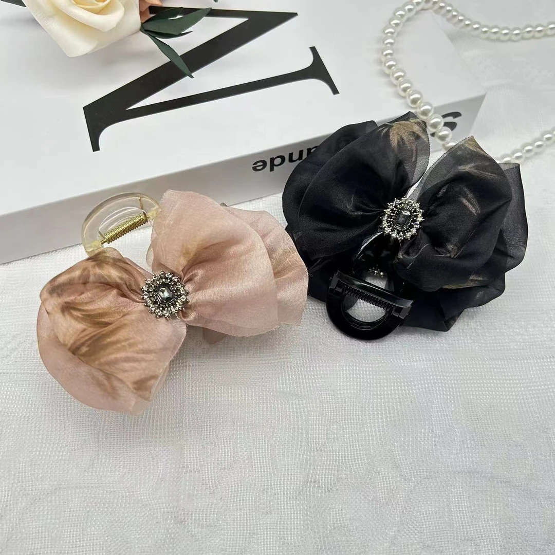 【竹艺】精致时尚泡泡纱抓夹8CM高级感盘发鲨鱼夹